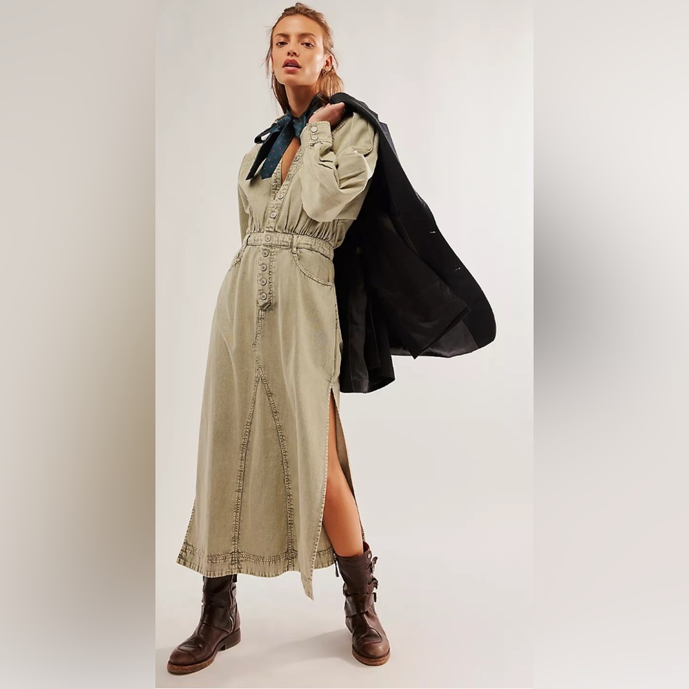 Free People Mad Love Denim Midi Dress New Missing Button (Included for Easy Fix)